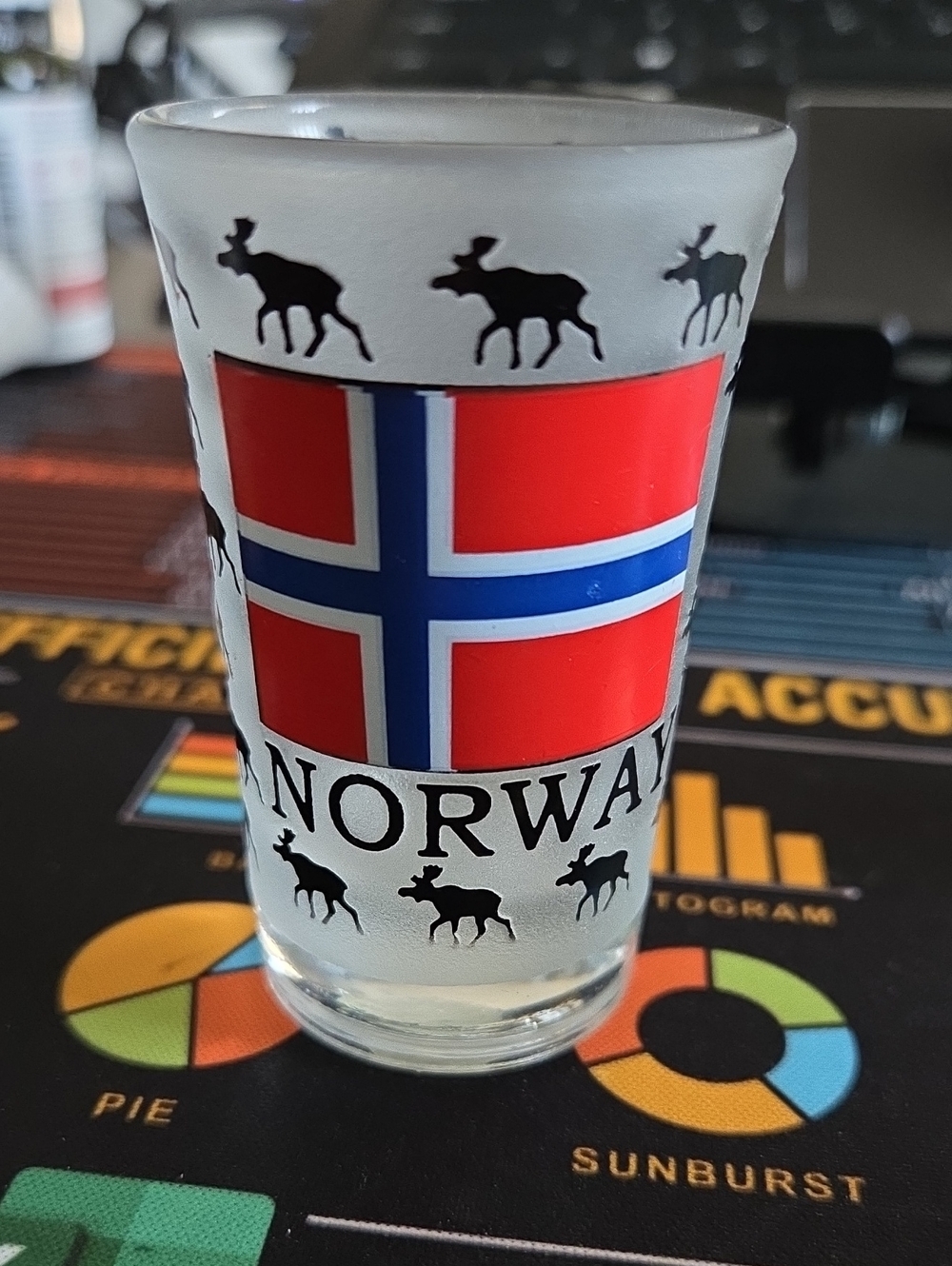 Norway Flag Glass Shot Glass with Moose Design - Red/Blue/White